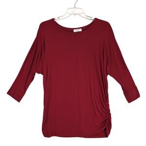 Zenana Women's 1X Burgundy Dolman Sleeve Top, Stretch Tunic Ruched Boho Country